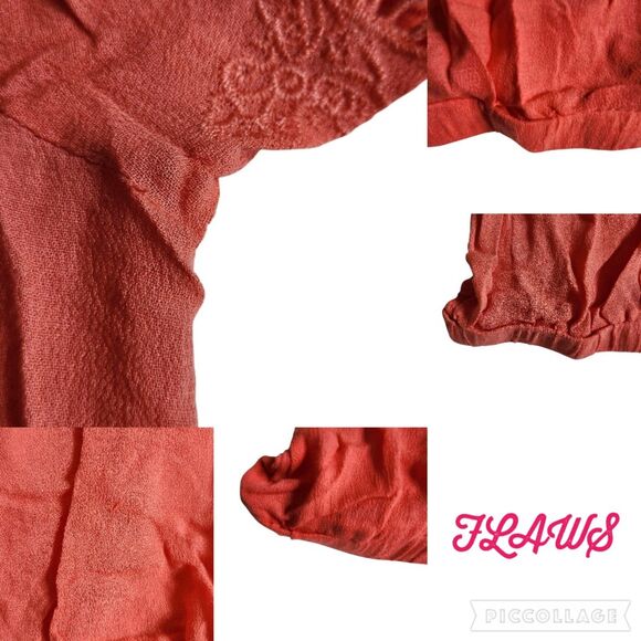 Lulumari Coral Orange Cropped Boho Smocked Off Shoulder Top sz S - Picture 8 of 11